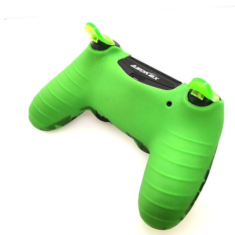 Asokex Silicone Skin Cover for Ps4 Controller (1pc Anti-Slip Case, 1 Pair L2 R2 Trigger Extender, 4pcs Thumb Grips,4pcs LED Light Bar Decal) Protector for DualShock PS4/ Slim/Pro Controller (Green camouflag) - Image 3